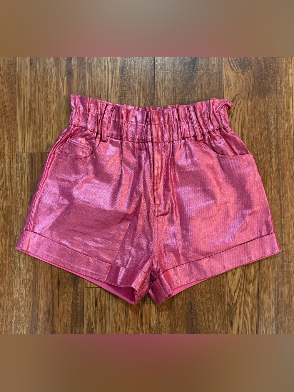 Fantastic Fawn Shiny Pink High-Waist Elastic Shorts Size M